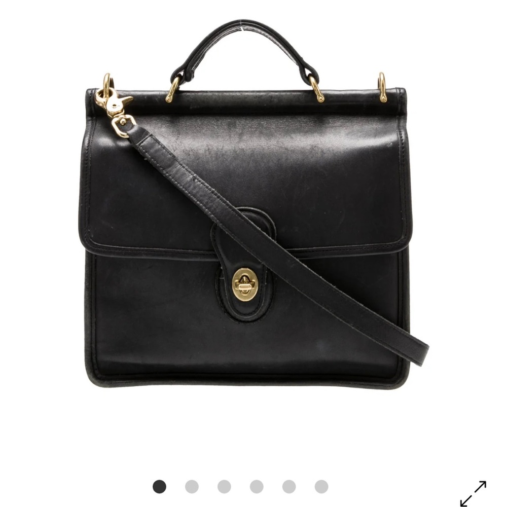 Vintage Coach Black Leather Station Bag with Gold Hardware